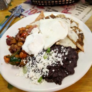 Fried egg over chilaquiles